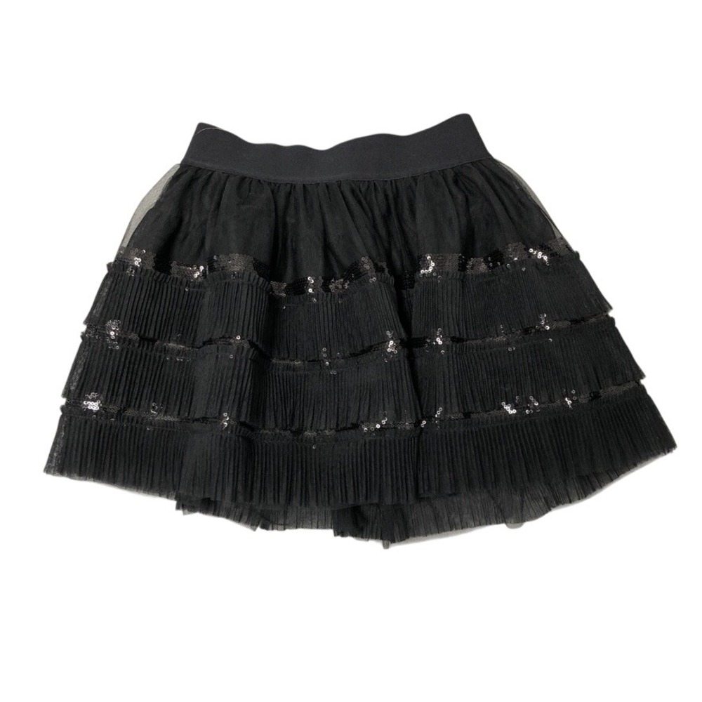 LoveShackFancy Advinette Skirt Girls 12Y Black Sequin Tiered Tulle Balletcore
